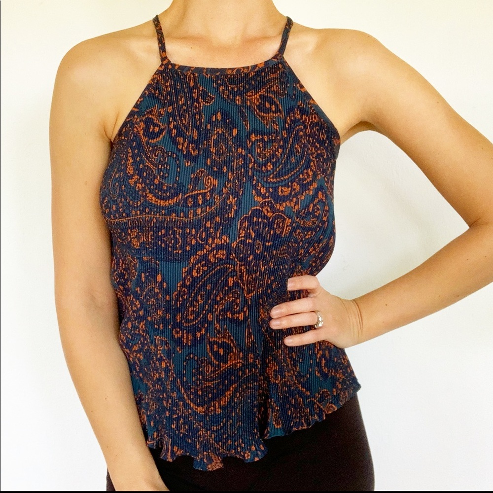 Banana Republic green pleated paisley print blouse size XXSP